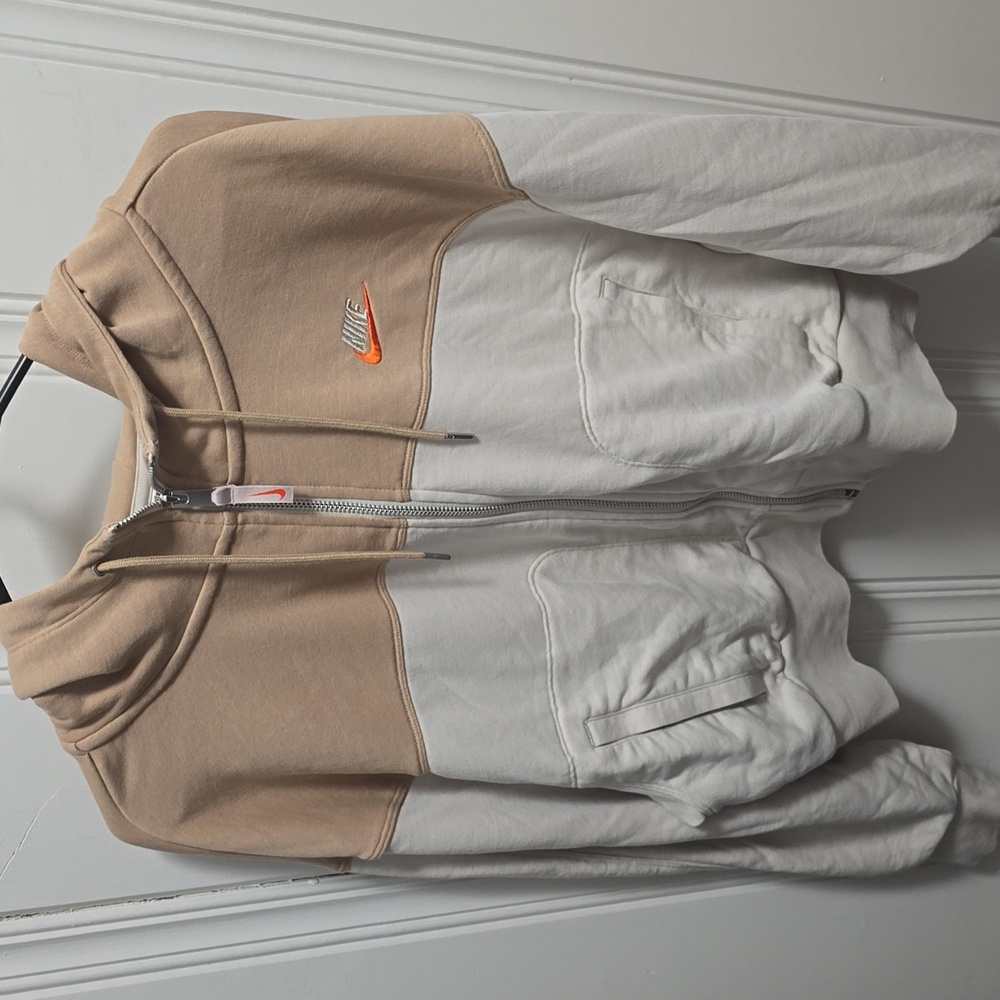 Women's Nike Fleece Wear Zip Up Jacket Size XL Tan
